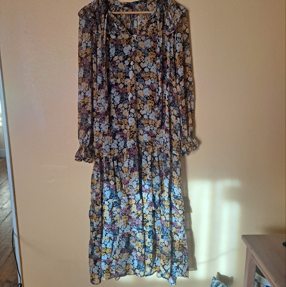 Mango Brown and Yellow Ruffled Tiered Sundress - Picture 14 of 16